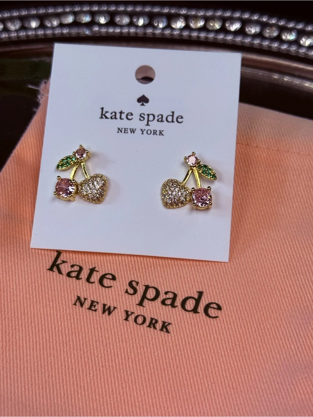 kate spade Pink and Green Sparkle Cherry Stud Earrings